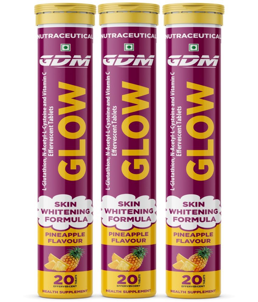     			GLOW - Effervescent Tablets for Brighten Skin, Radiance & Skin Glow - Pineapple Flavor, 60 Tablets