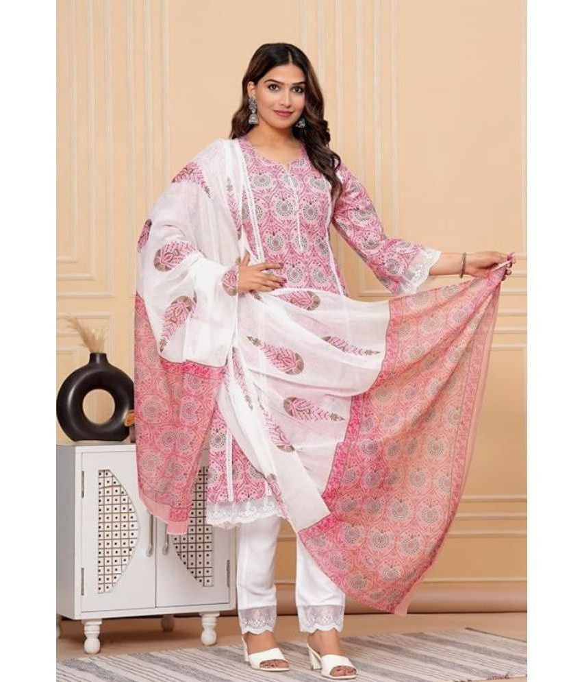     			HF WARD Cotton Printed Kurti With Pants Women's Stitched Salwar Suit - Pink ( Pack of 1 )