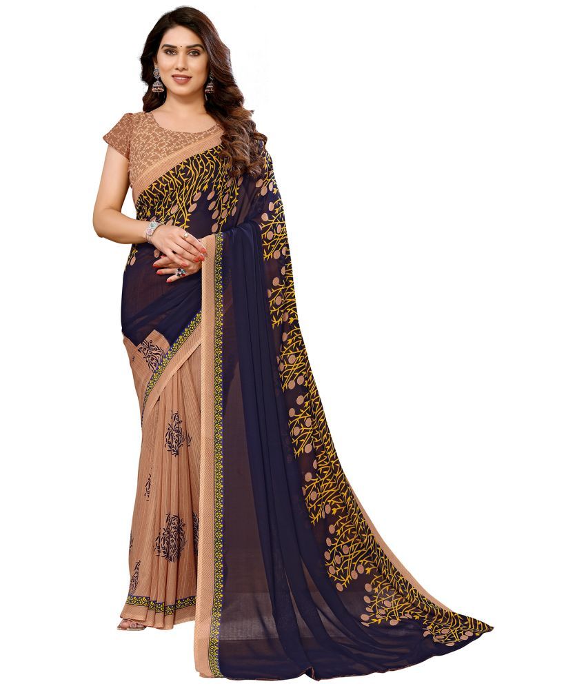     			Kashvi Sarees Georgette Printed Saree With Blouse Piece - Beige ( Pack of 1 )