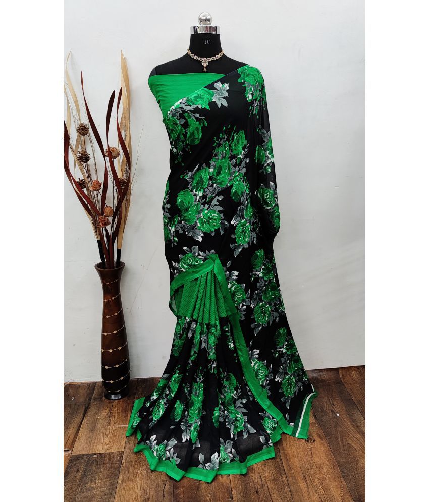     			Kashvi Sarees Georgette Printed Saree With Blouse Piece - Green ( Pack of 1 )