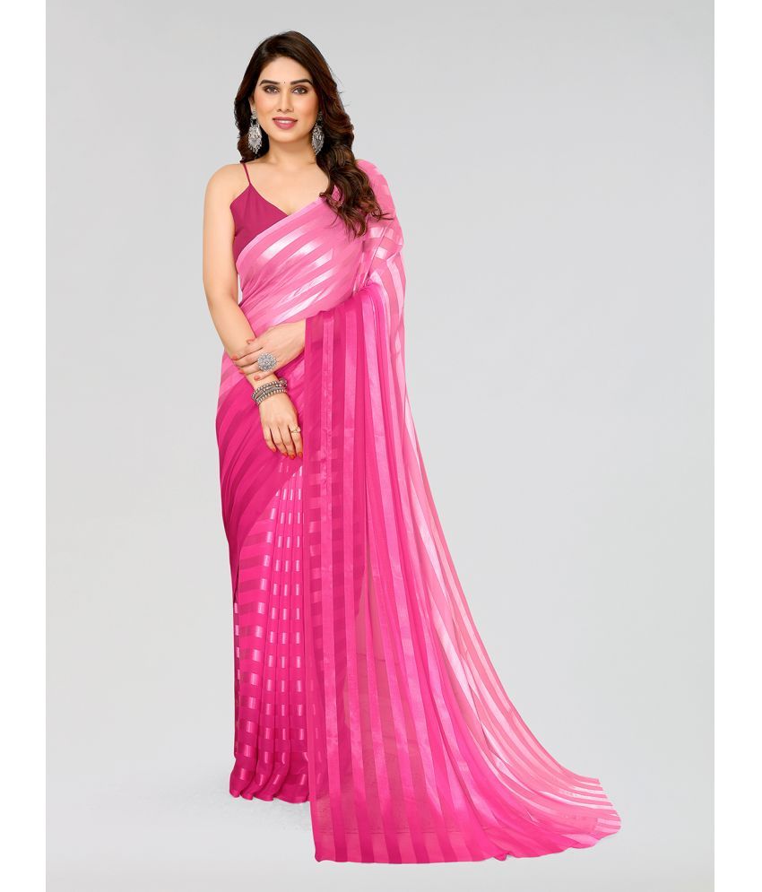     			Kashvi Sarees Satin Striped Saree With Blouse Piece - Pink ( Pack of 1 )