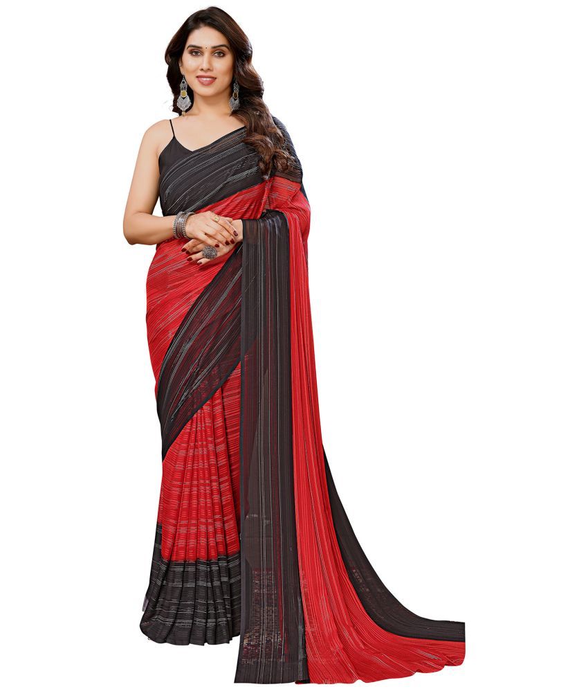     			Kashvi Sarees Satin Striped Saree Without Blouse Piece - Black ( Pack of 1 )