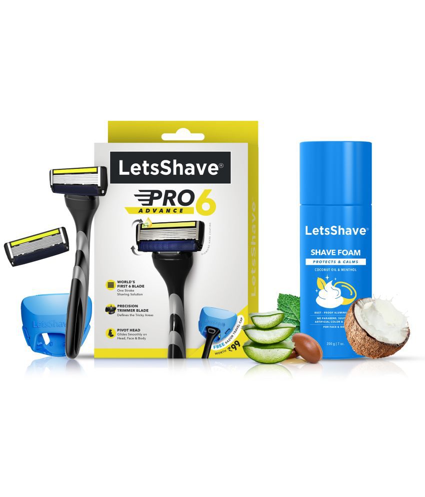     			LetsShave Pro 6 Advance Shaving Trial Kit (Razor + Shave Foam) for Men 6 Blade Razor with Precision Trimmer Blade & Coconut enriched Shave Foam.