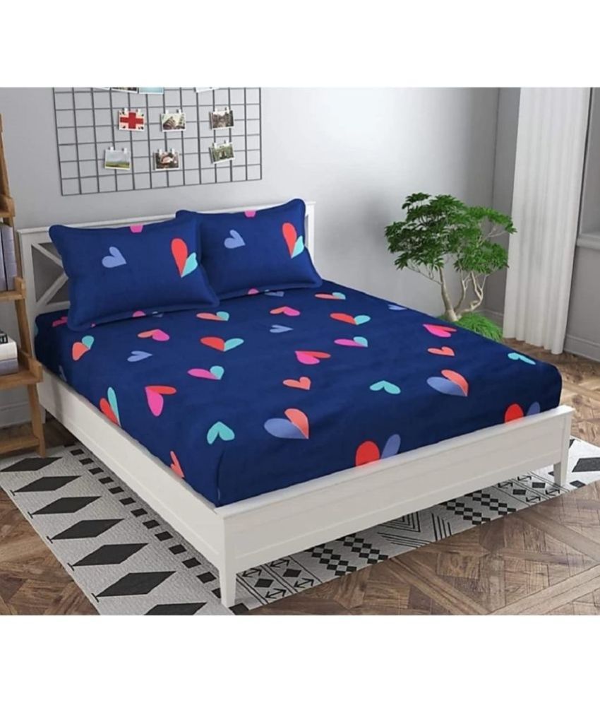     			Modefe Poly Cotton Abstract 1 Double Bedsheet with 2 Pillow Covers - Blue