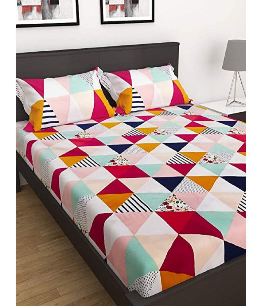     			Modefe Poly Cotton Abstract 1 Double Bedsheet with 2 Pillow Covers - Multicolor