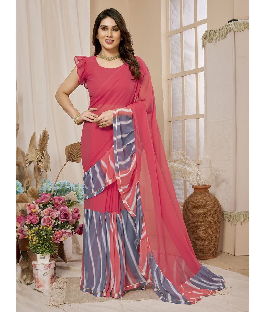     			BLEESBURY Georgette Printed Saree With Blouse Piece - Pink ( Pack of 1 )