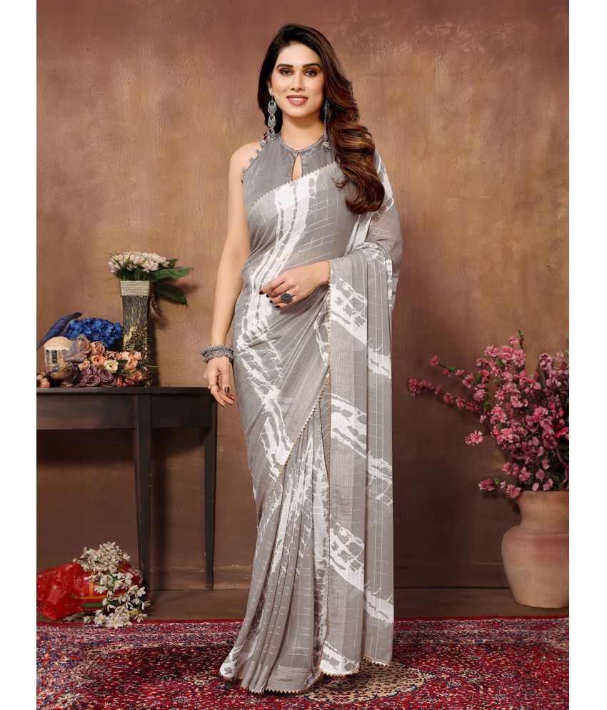     			Rangita Ready To Wear Stitched Georgette Printed Saree With Blouse Piece - Grey