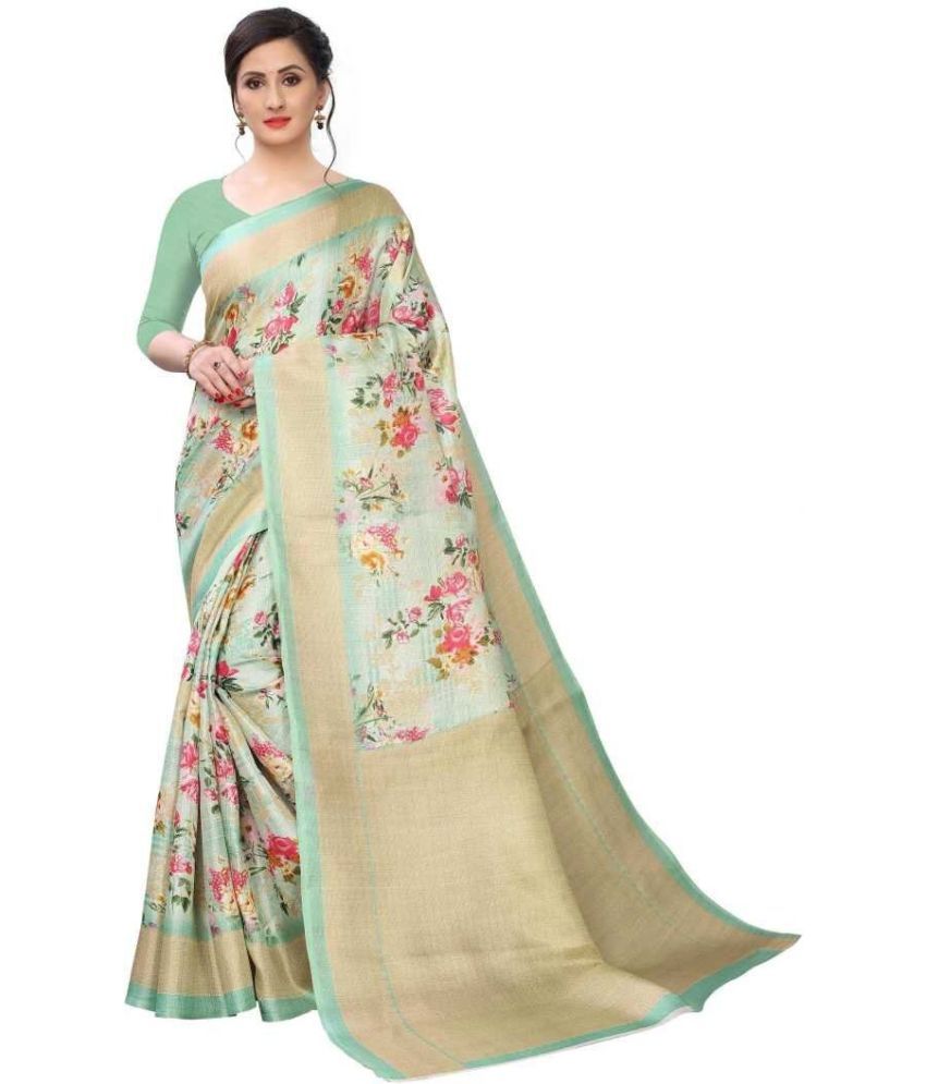     			Saadhvi Art Silk Printed Saree With Blouse Piece - Green ( Pack of 1 )