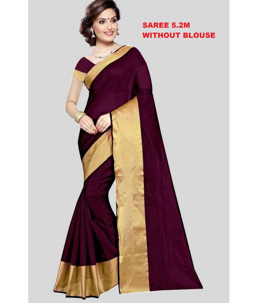     			Saadhvi Art Silk Printed Saree Without Blouse Piece - Purple ( Pack of 1 )