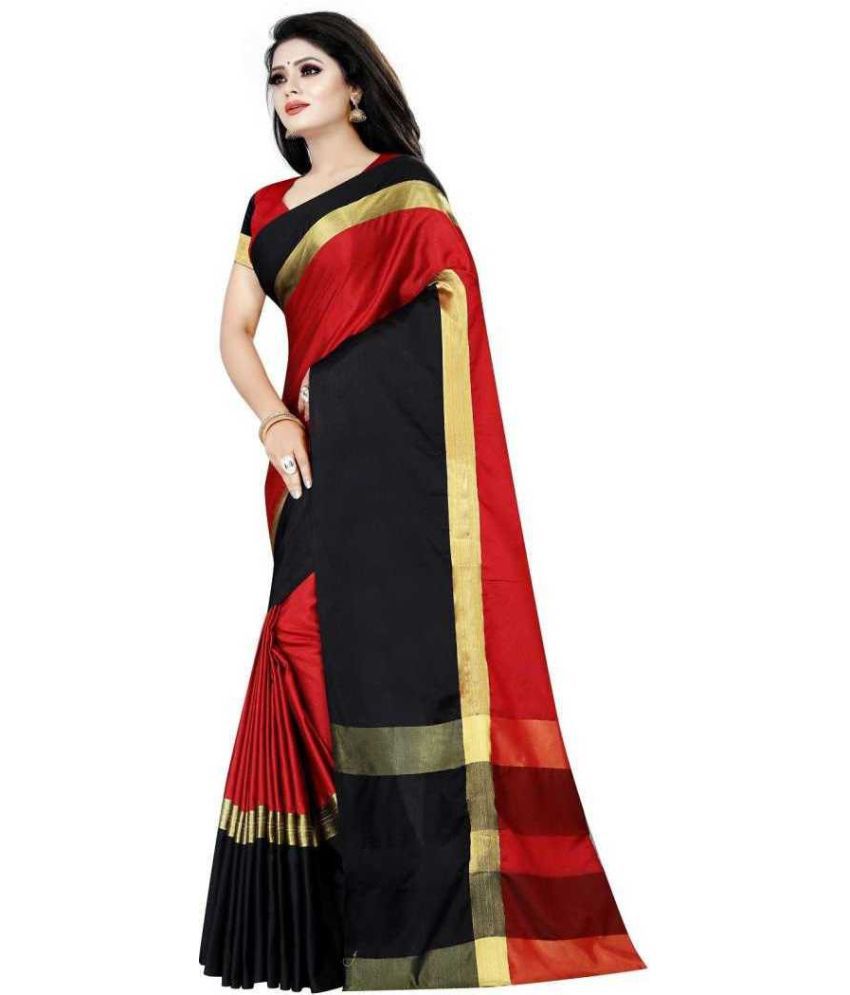     			Saadhvi Art Silk Printed Saree With Blouse Piece - Red ( Pack of 1 )