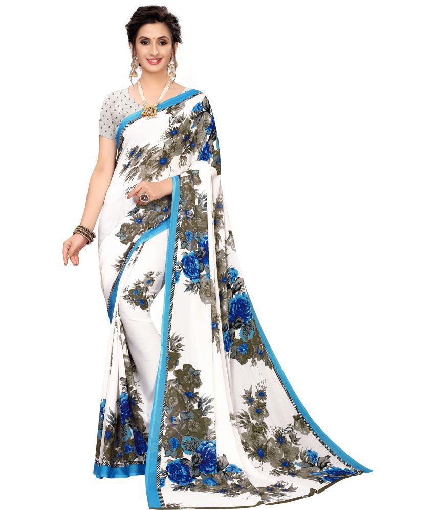     			Saadhvi Art Silk Printed Saree With Blouse Piece - Blue ( Pack of 1 )