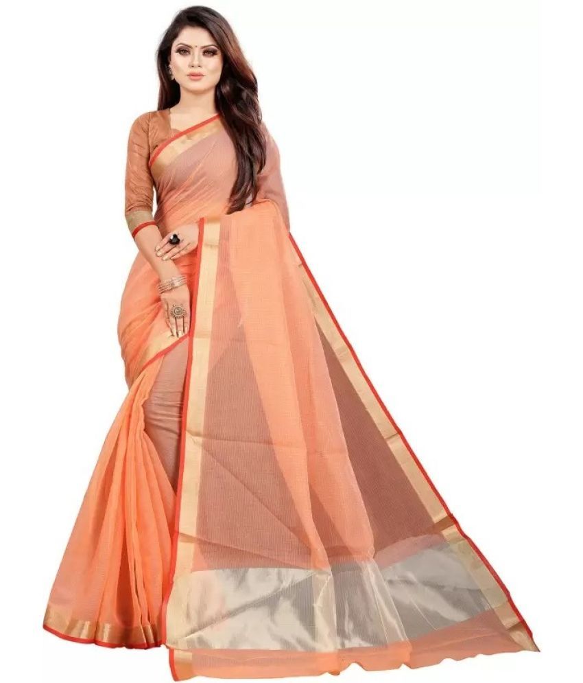     			Saadhvi Art Silk Printed Saree With Blouse Piece - Orange ( Pack of 1 )