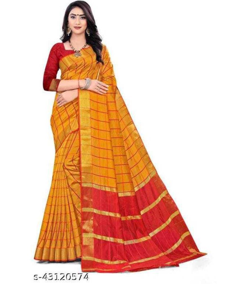    			Saadhvi Cotton Blend Printed Saree With Blouse Piece - Red ( Pack of 1 )