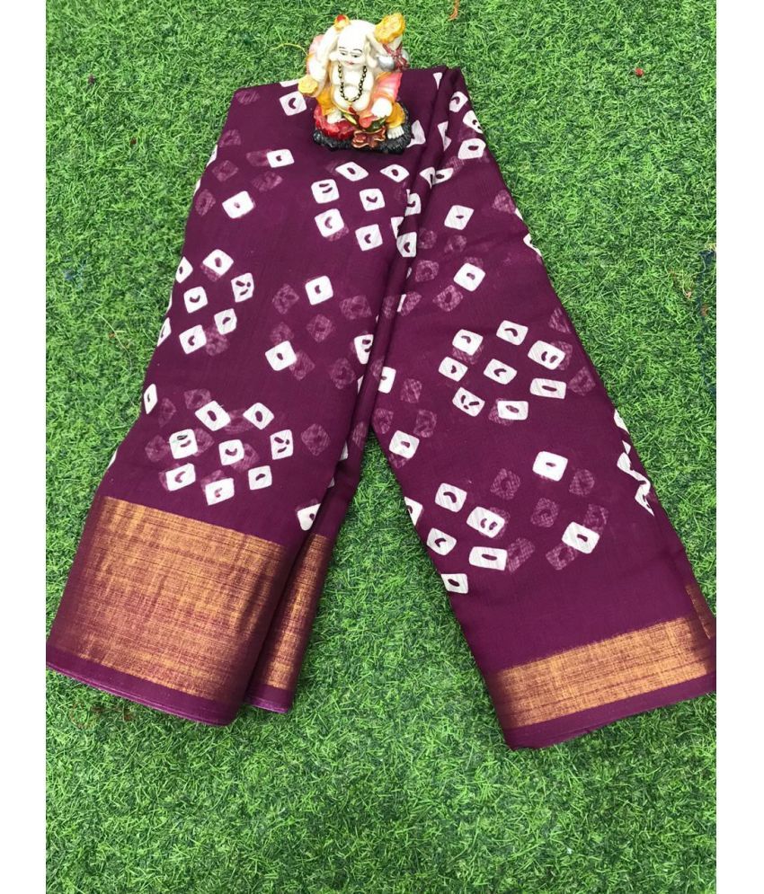     			Saadhvi Cotton Blend Printed Saree With Blouse Piece - Purple ( Pack of 1 )