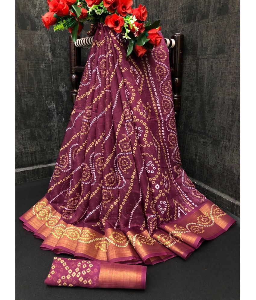     			Saadhvi Cotton Silk Printed Saree With Blouse Piece - Purple ( Pack of 1 )