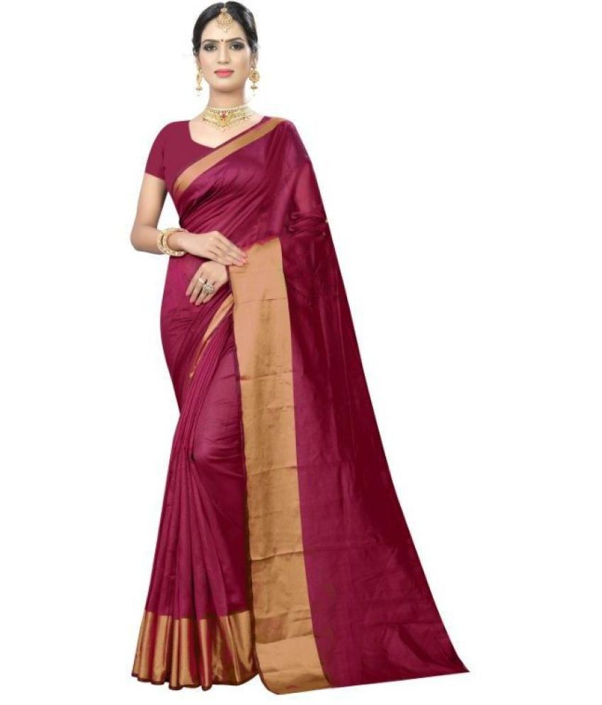     			Saadhvi Cotton Silk Printed Saree With Blouse Piece - Maroon ( Pack of 1 )