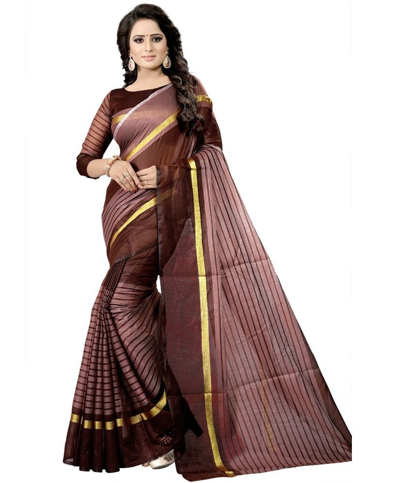     			Saadhvi Cotton Silk Printed Saree With Blouse Piece - Brown ( Pack of 1 )