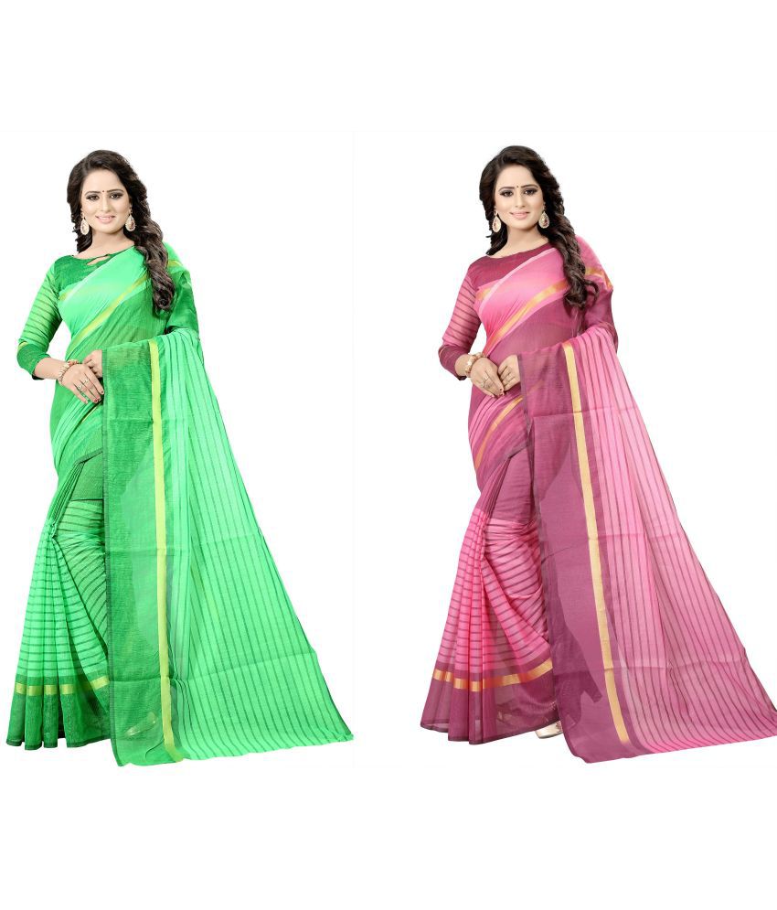     			Saadhvi Cotton Silk Printed Saree With Blouse Piece - Green ( Pack of 1 )