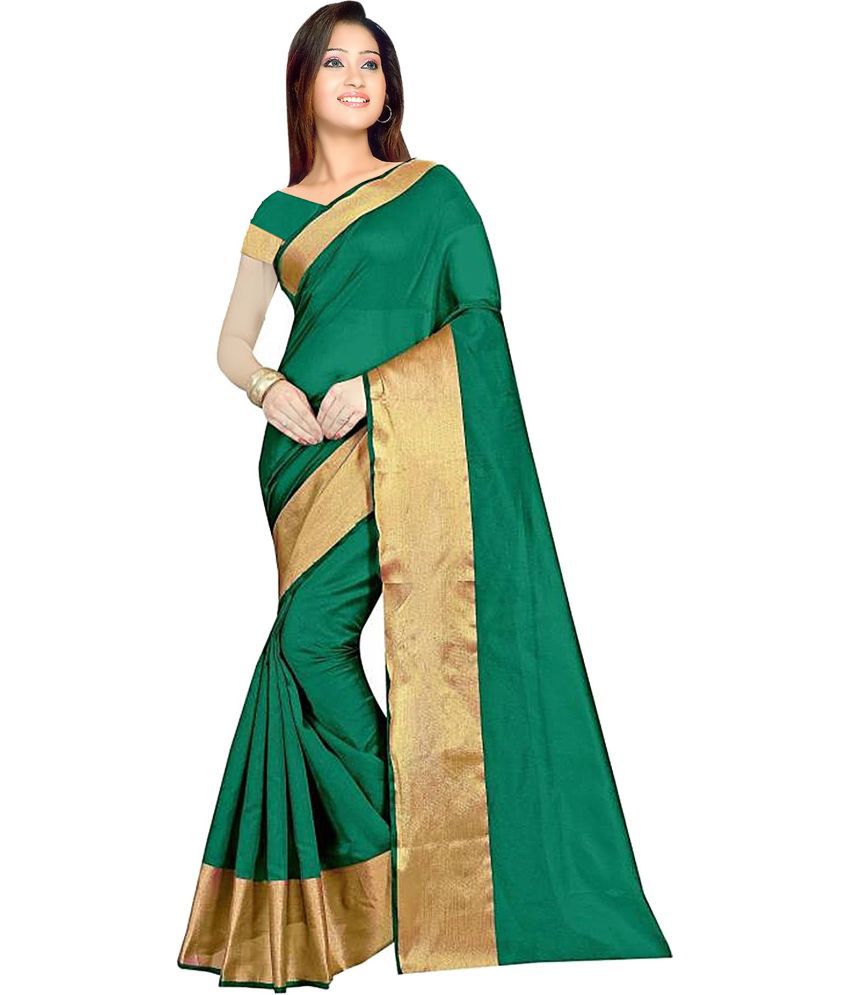     			Saadhvi Cotton Silk Printed Saree With Blouse Piece - Green ( Pack of 1 )