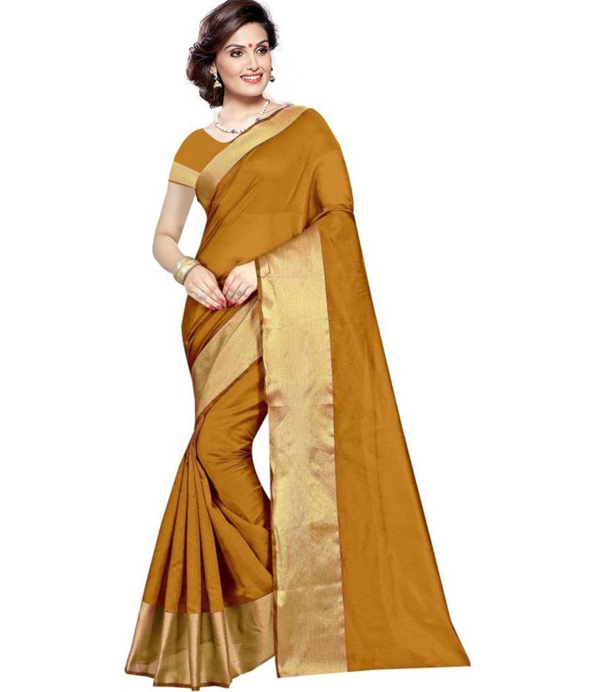     			Saadhvi Cotton Silk Printed Saree With Blouse Piece - Gold ( Pack of 2 )