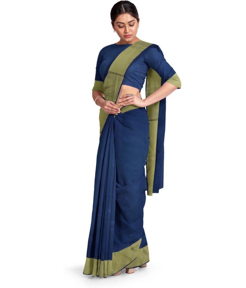     			Saadhvi Cotton Silk Printed Saree With Blouse Piece - Blue ( Pack of 1 )