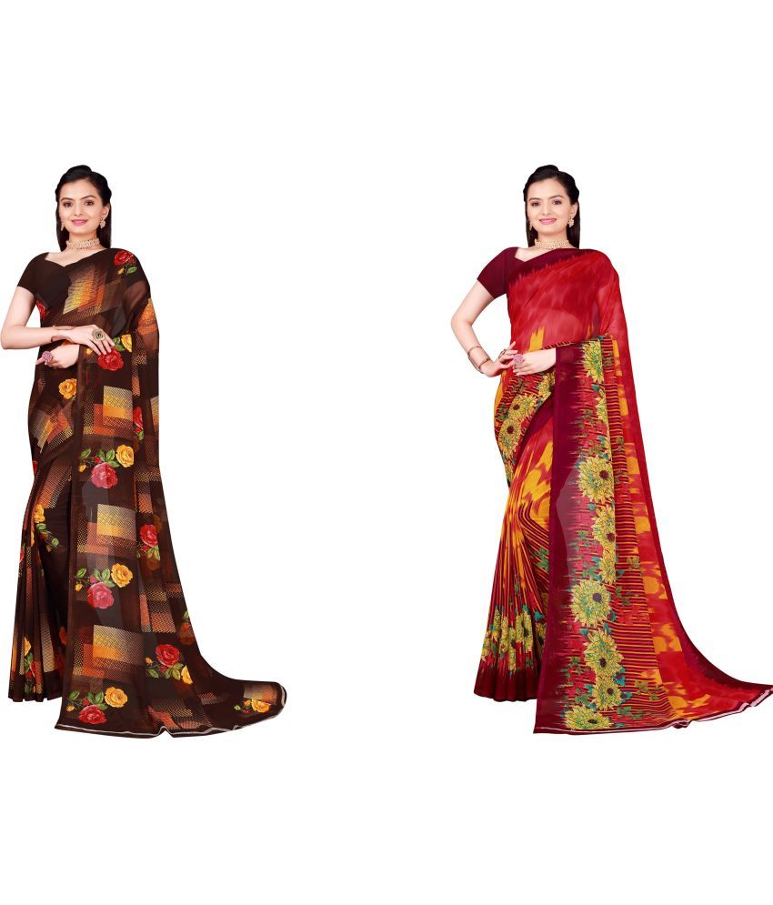     			Saadhvi Georgette Printed Saree With Blouse Piece - Multicolour ( Pack of 2 )