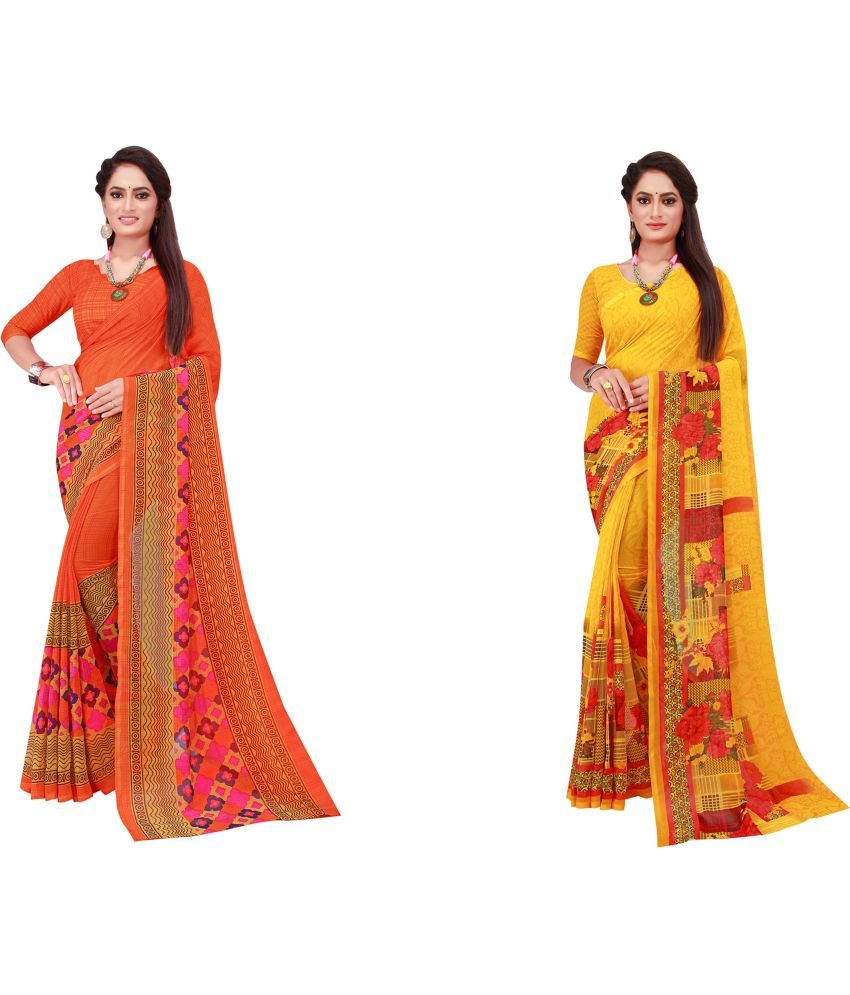     			Saadhvi Georgette Printed Saree With Blouse Piece - Multicolour ( Pack of 2 )