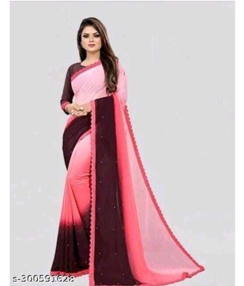     			Saadhvi Georgette Printed Saree With Blouse Piece - Pink ( Pack of 1 )