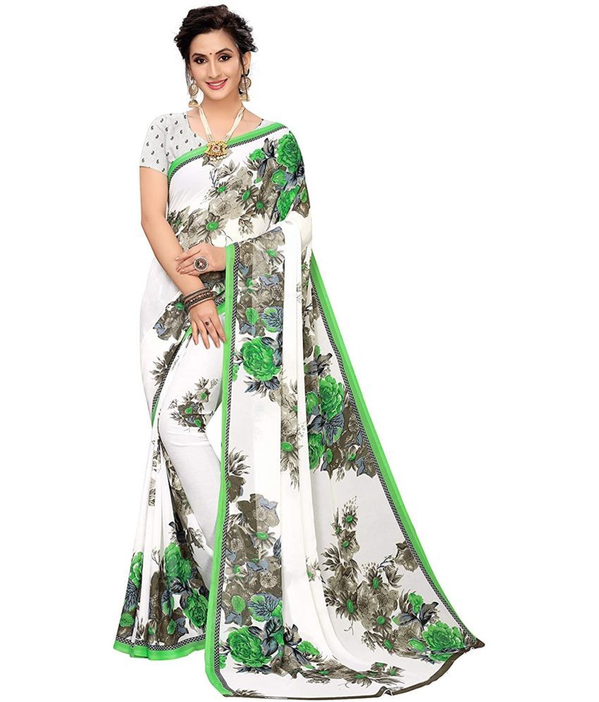     			Saadhvi Georgette Printed Saree With Blouse Piece - White ( Pack of 1 )