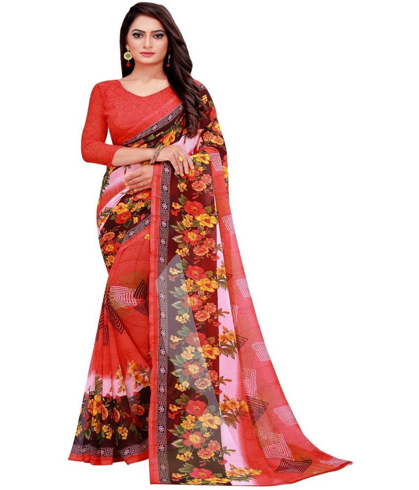     			Saadhvi Georgette Printed Saree With Blouse Piece - Multicolour ( Pack of 1 )