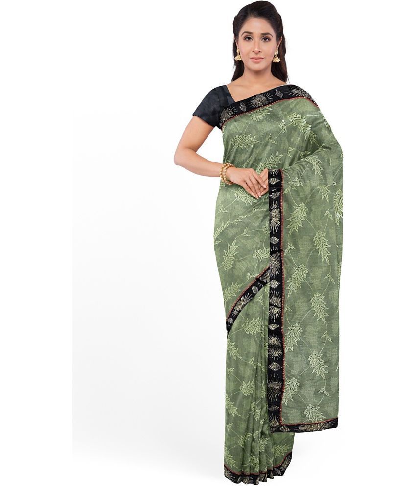     			Saadhvi Lycra Printed Saree With Blouse Piece - Green ( Pack of 1 )