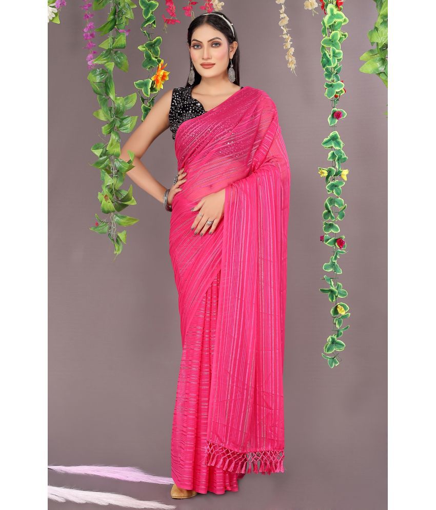     			Saadhvi Lycra Printed Saree With Blouse Piece - Pink ( Pack of 1 )
