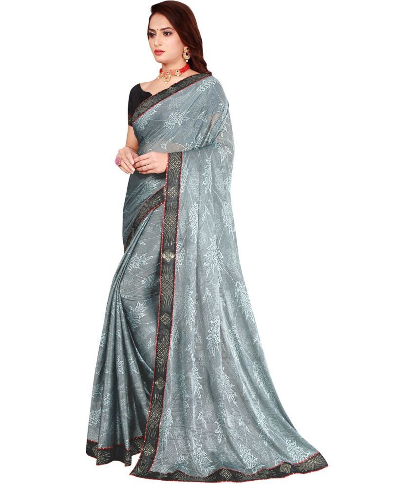     			Saadhvi Lycra Printed Saree With Blouse Piece - Grey ( Pack of 1 )