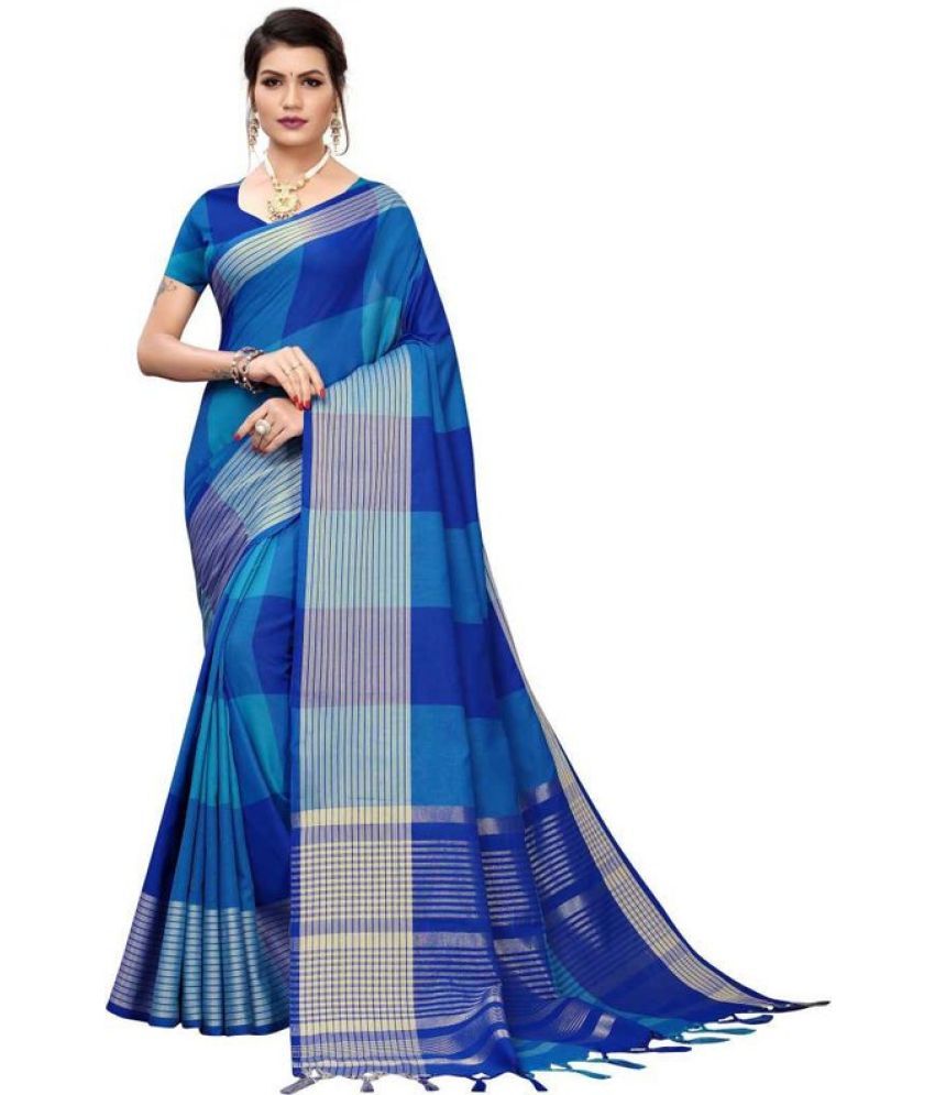     			Saadhvi Silk Blend Printed Saree With Blouse Piece - Blue ( Pack of 1 )