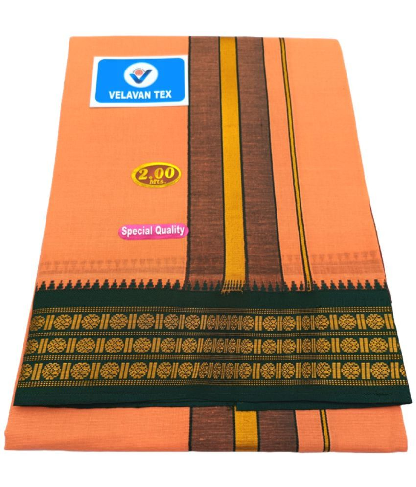     			Velavan Tex Orange Cotton Men's Dhoti ( Pack of 1 )