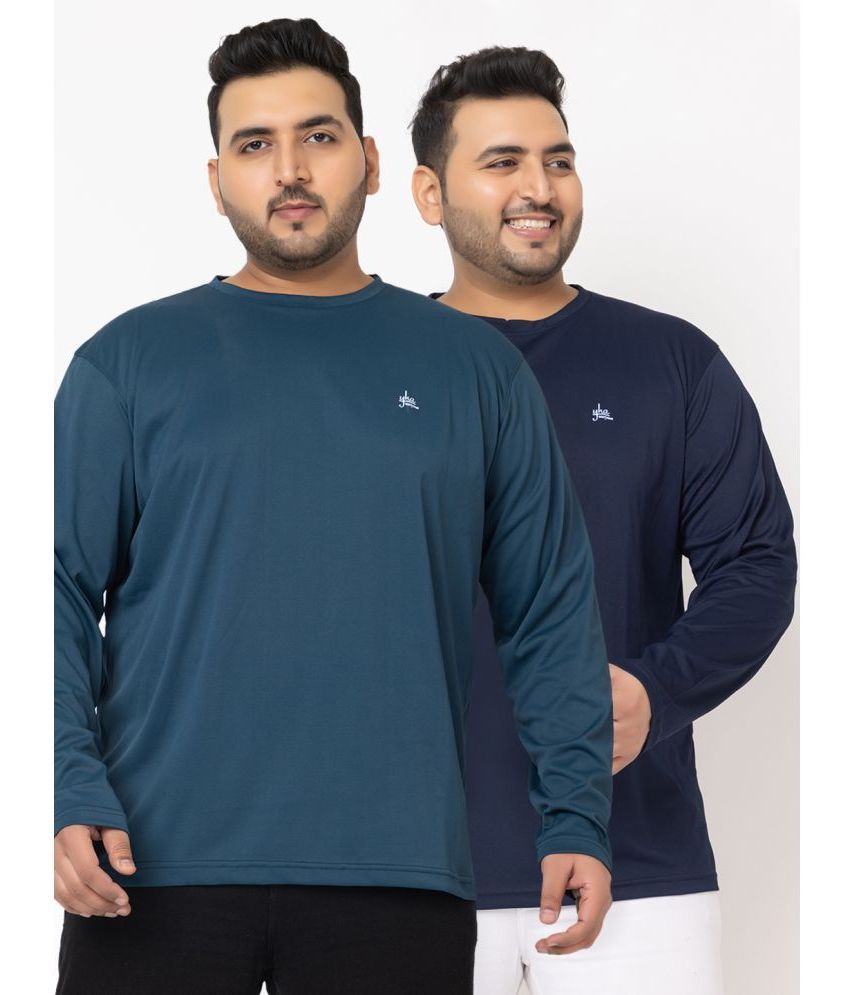     			YHA Cotton Blend Regular Fit Solid Full Sleeves Men's T-Shirt - Navy ( Pack of 2 )