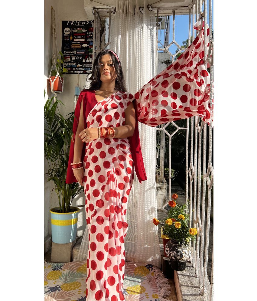     			ANAND SAREES Georgette Printed Saree With Blouse Piece - Red ( Pack of 1 )