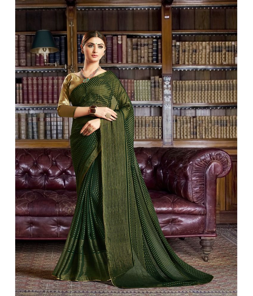     			Aarrah Brasso Solid Saree With Blouse Piece - Olive ( Pack of 1 )