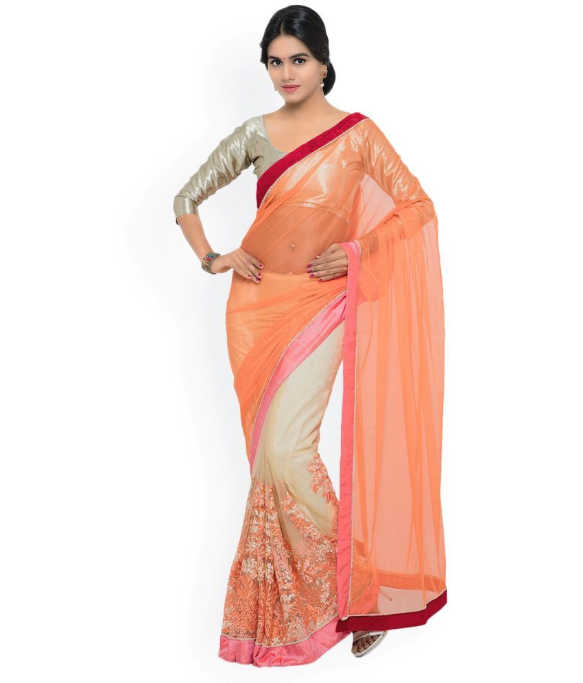     			Aarrah Georgette Solid Saree With Blouse Piece - Orange ( Pack of 1 )