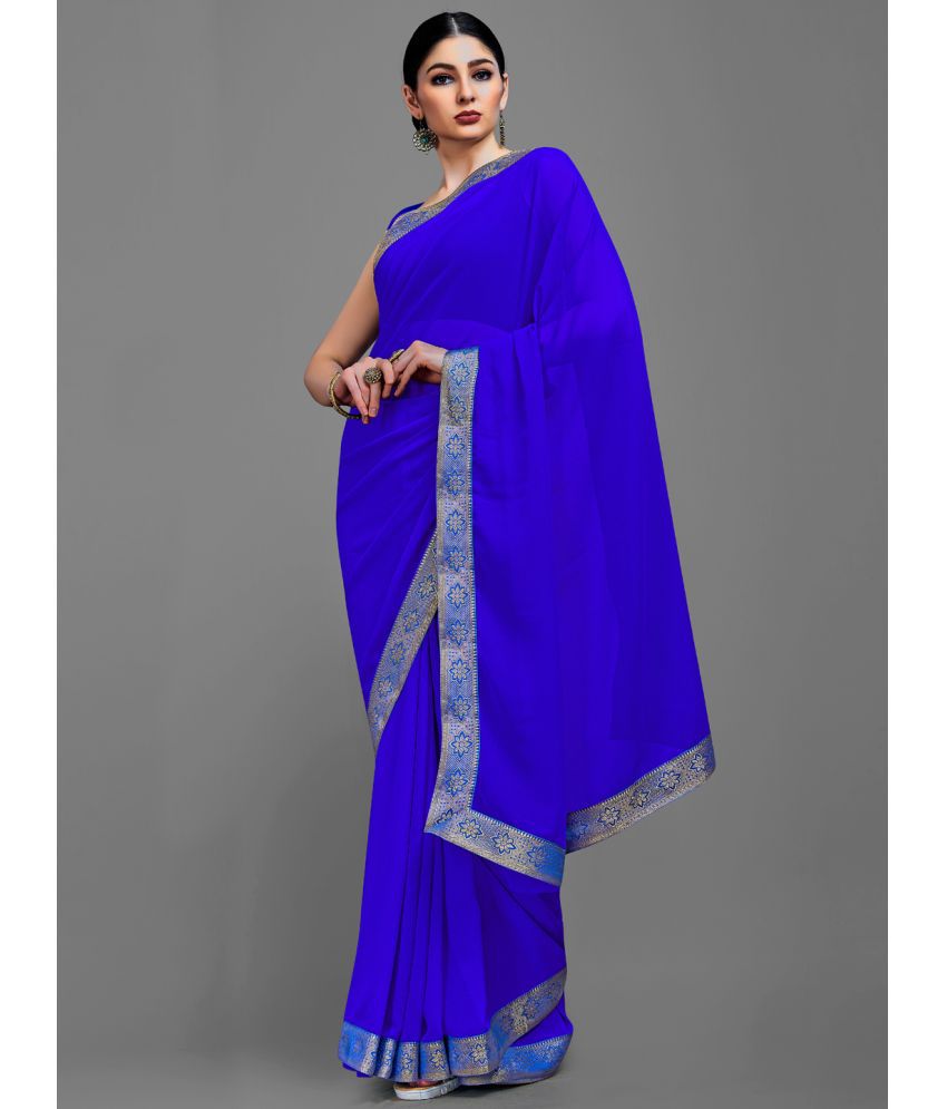     			Aarrah Georgette Solid Saree With Blouse Piece - Blue ( Pack of 1 )