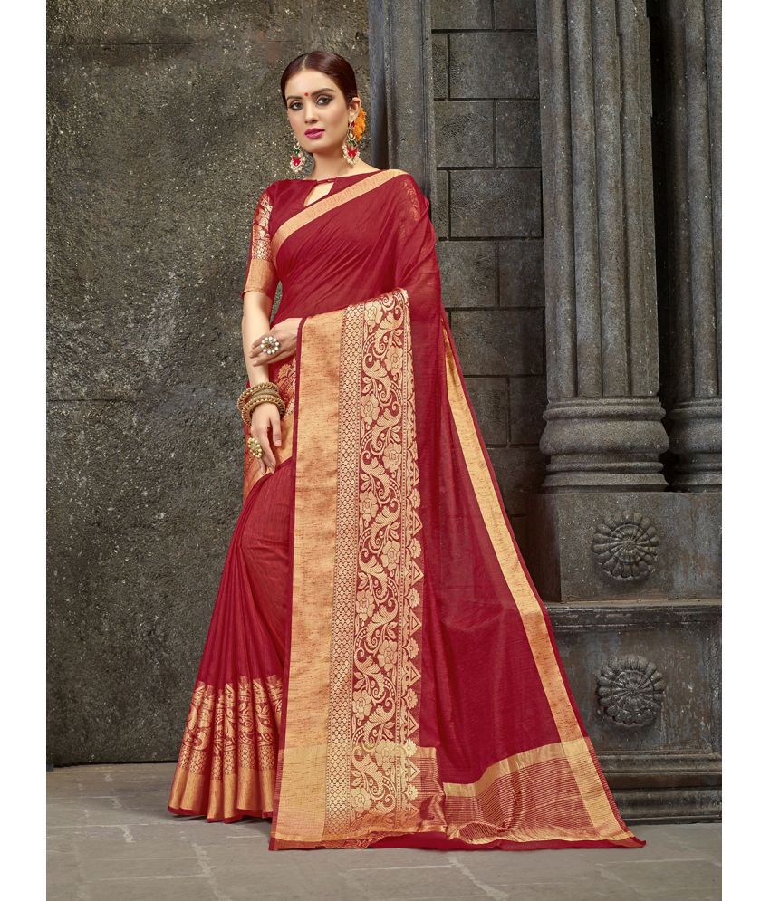    			Aarrah Linen Woven Saree With Blouse Piece - Maroon ( Pack of 1 )