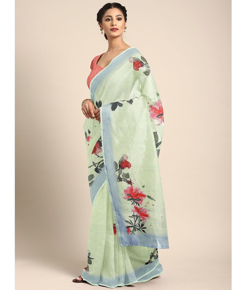     			Aarrah Organza Printed Saree With Blouse Piece - Fluorescent Green ( Pack of 1 )