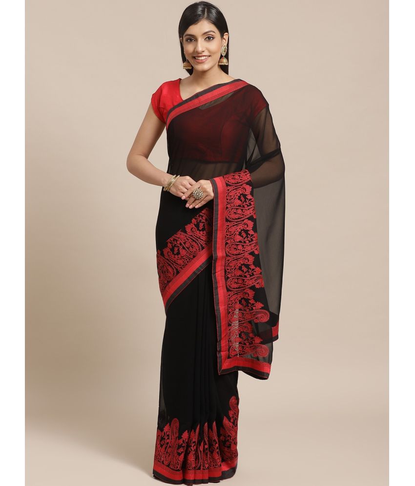     			Aarrah Silk Blend Embroidered Saree With Blouse Piece - Black ( Pack of 1 )