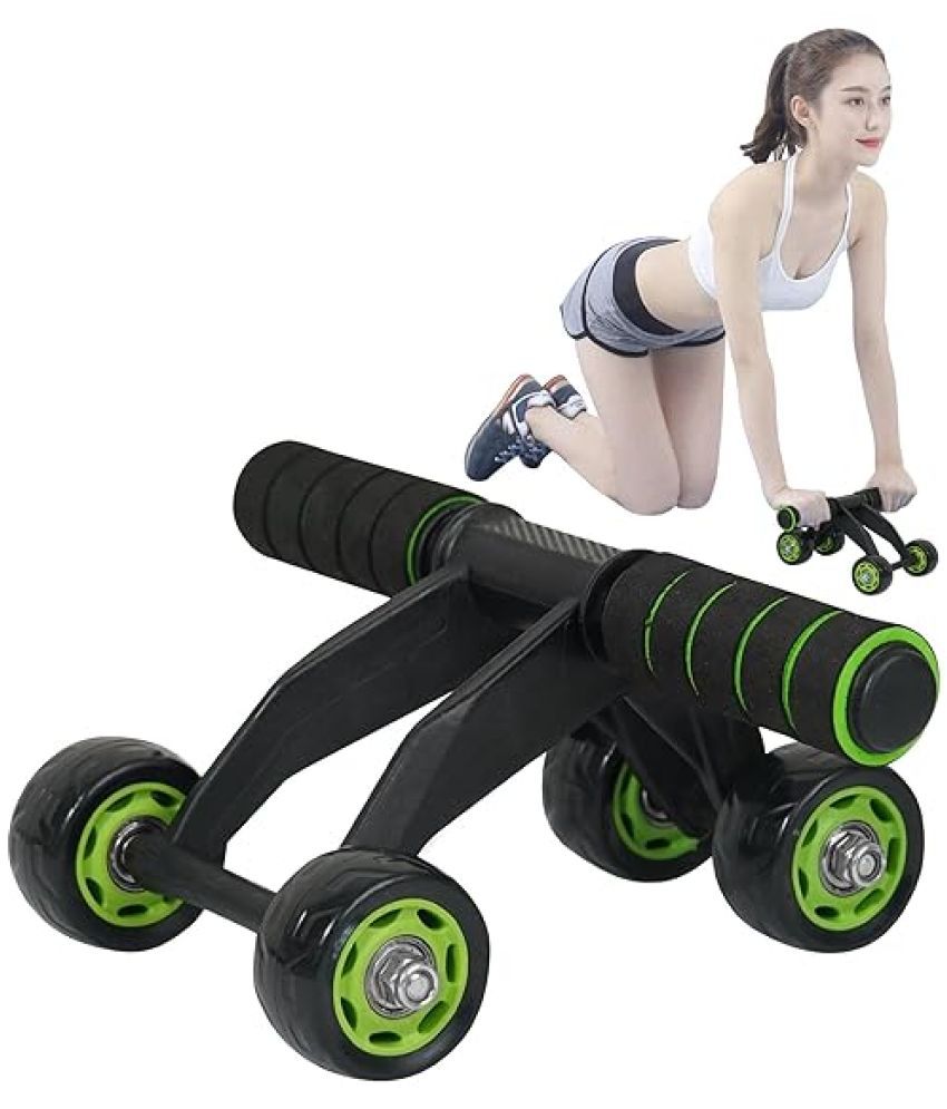     			Anti Skid Double Wheel AB Roller Exerciser for Total Body Workout with Steel Handle and Knee Mat - Unisex Fitness Equipment for Men and Women (4 WHEEL )(GREEN) Pack of 1
