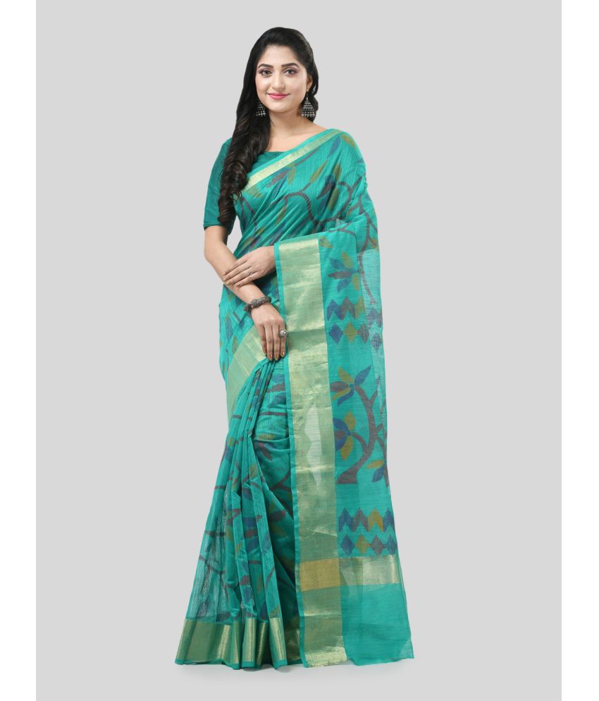     			Desh Bidesh Cotton Blend Self Design Saree With Blouse Piece - Green ( Pack of 1 )