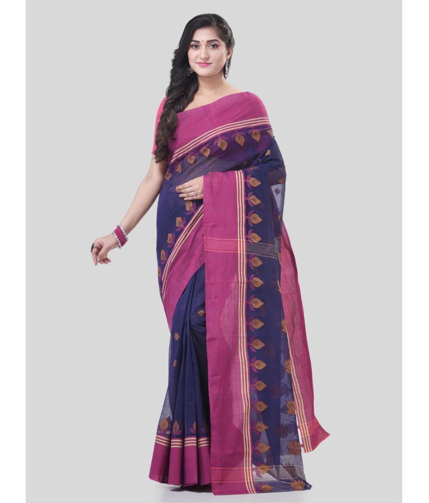     			Desh Bidesh Cotton Self Design Saree Without Blouse Piece - Purple ( Pack of 1 )