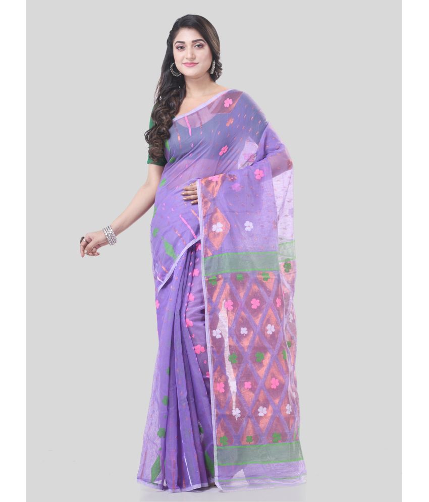     			Desh Bidesh Cotton Self Design Saree Without Blouse Piece - Lavender ( Pack of 1 )