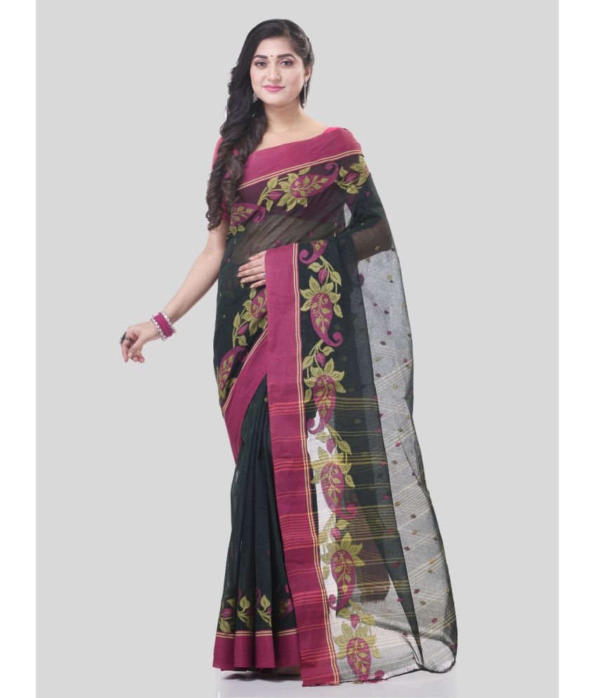     			Desh Bidesh Cotton Self Design Saree Without Blouse Piece - Black ( Pack of 1 )