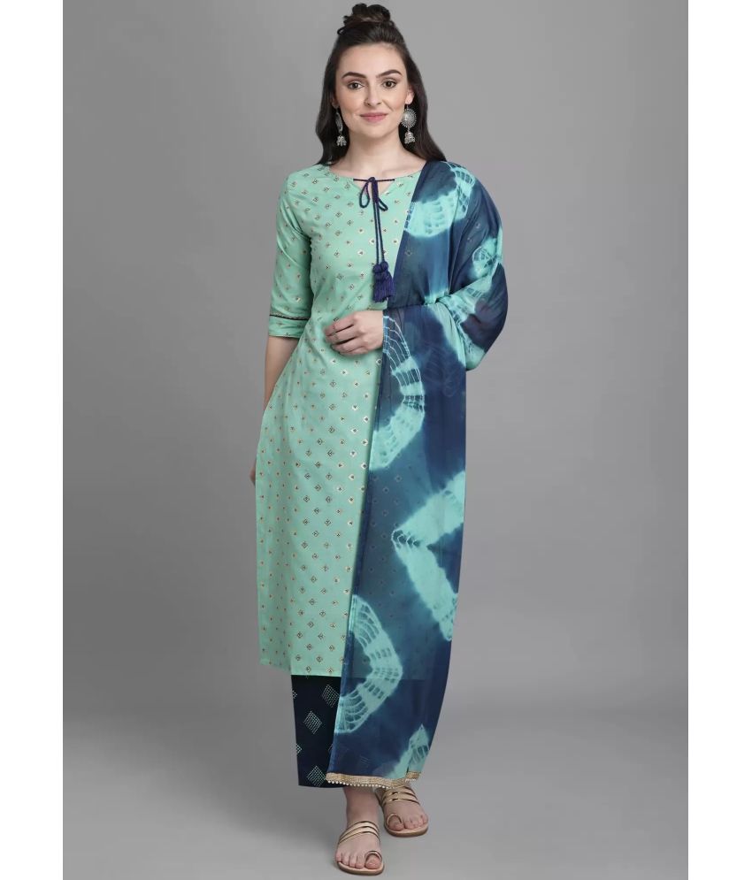     			Estela Cotton Printed Kurti With Palazzo Women's Stitched Salwar Suit - Light Blue ( Pack of 1 )