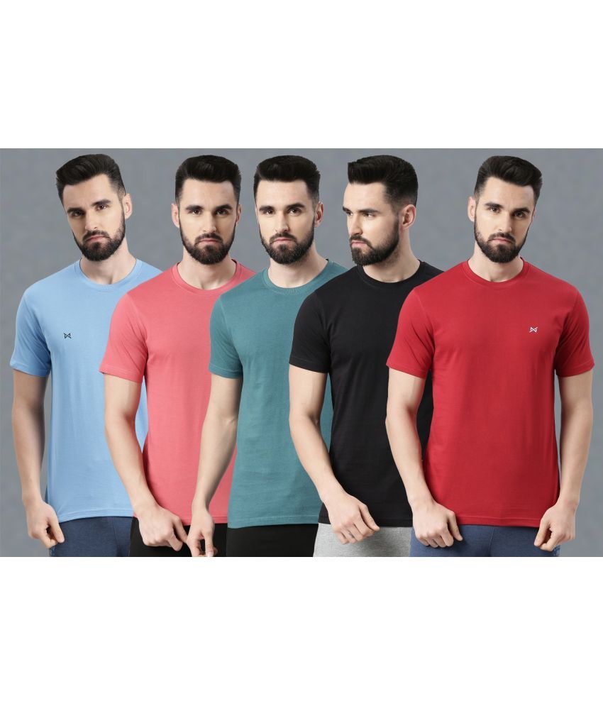     			Force NXT 100% Cotton Regular Fit Solid Half Sleeves Men's T-Shirt - Multicolor ( Pack of 5 )